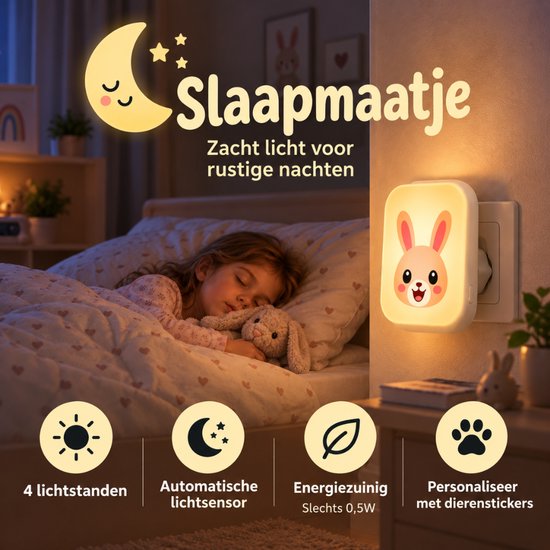 Gigandia Slaapmaatje Nachtlampje Stopcontact Baby & Kinderen - Automatische Lichtsensor - Dimbaar Warm Wit Licht - 1 Stuk van Gigandia — afbeelding 2