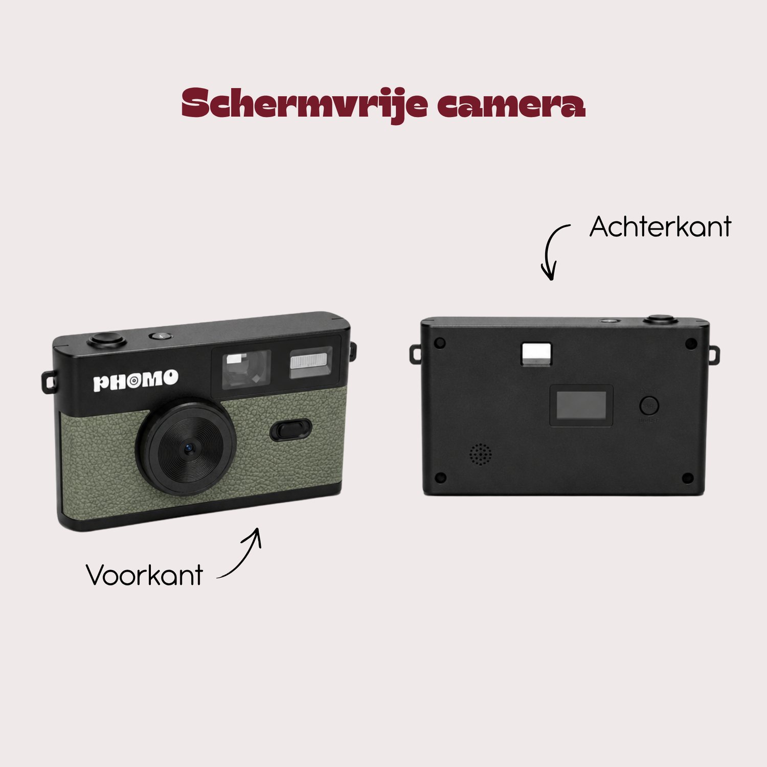 Phomo Digitale Retro Camera - Compact Camera - 8MP - 4 Retrofilters - Flits - SD-kaart - USB-C - Olijf Groen thumbnail 2
