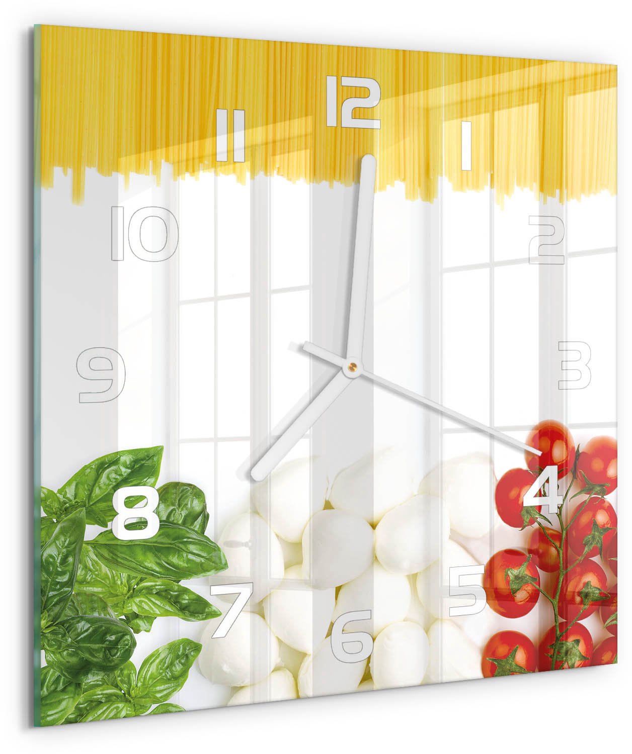 Tulup Wandklok - Italiaanse vlag Klok Glas Met Opdruk - 30x30 cm - Veelkleurig Moderne Wandklok Glas - Witte handen - Vierkante Klok - Decoratieve Glazen Klok - Glazen Wandklok Design