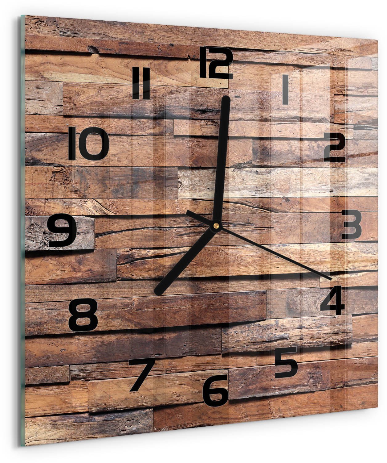 TULUP Wandklok - Houten muur Glazen Klok Met Print - 30x30 cm - Bruin Wandklok Glas Met Motief - Zwarte handen - Vierkante Klok - Wandklok Glas Decoratie - Gekleurde Glazen Klok