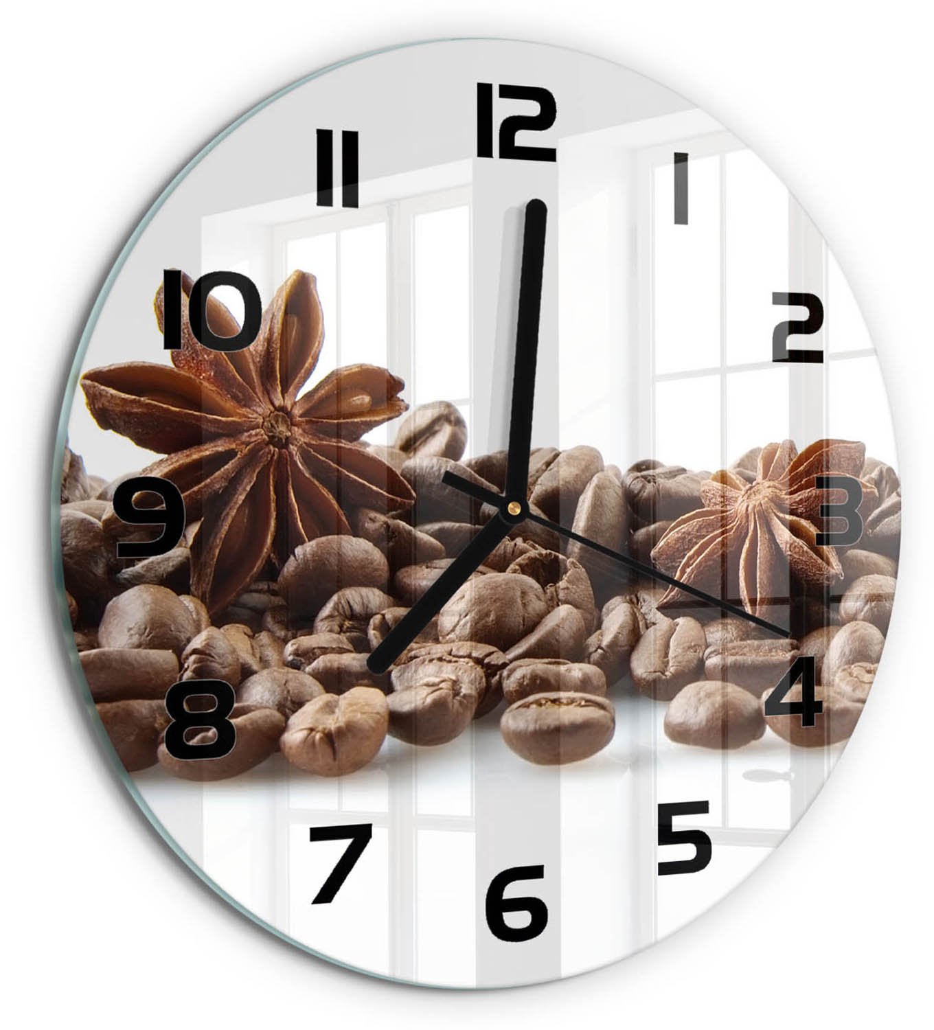 TULUP Wandklok - Kaneelkorrels Glazen Wandklok Design - fi30 cm - Bruin Klok Glas Met Opdruk - Zwarte handen - Ronde Klok - Wandklok Glas Met Motief - Decoratieve Glazen Klok