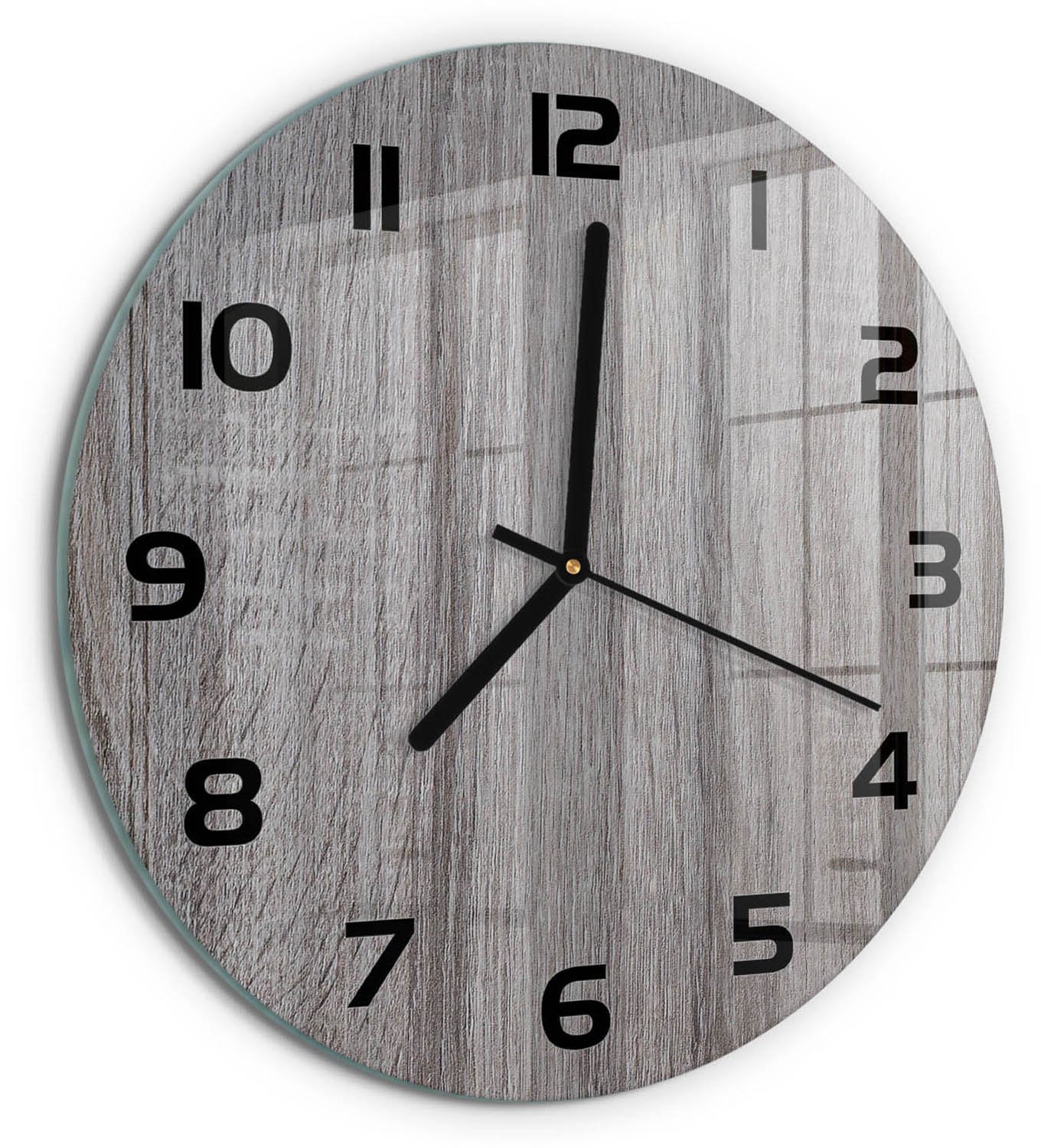 TULUP Wandklok - Hout Wandklok Glas Decoratie - fi30 cm - Bruin Gekleurde Glazen Klok - Zwarte handen - Ronde Klok - Klok Glas Met Opdruk - Moderne Wandklok Glas