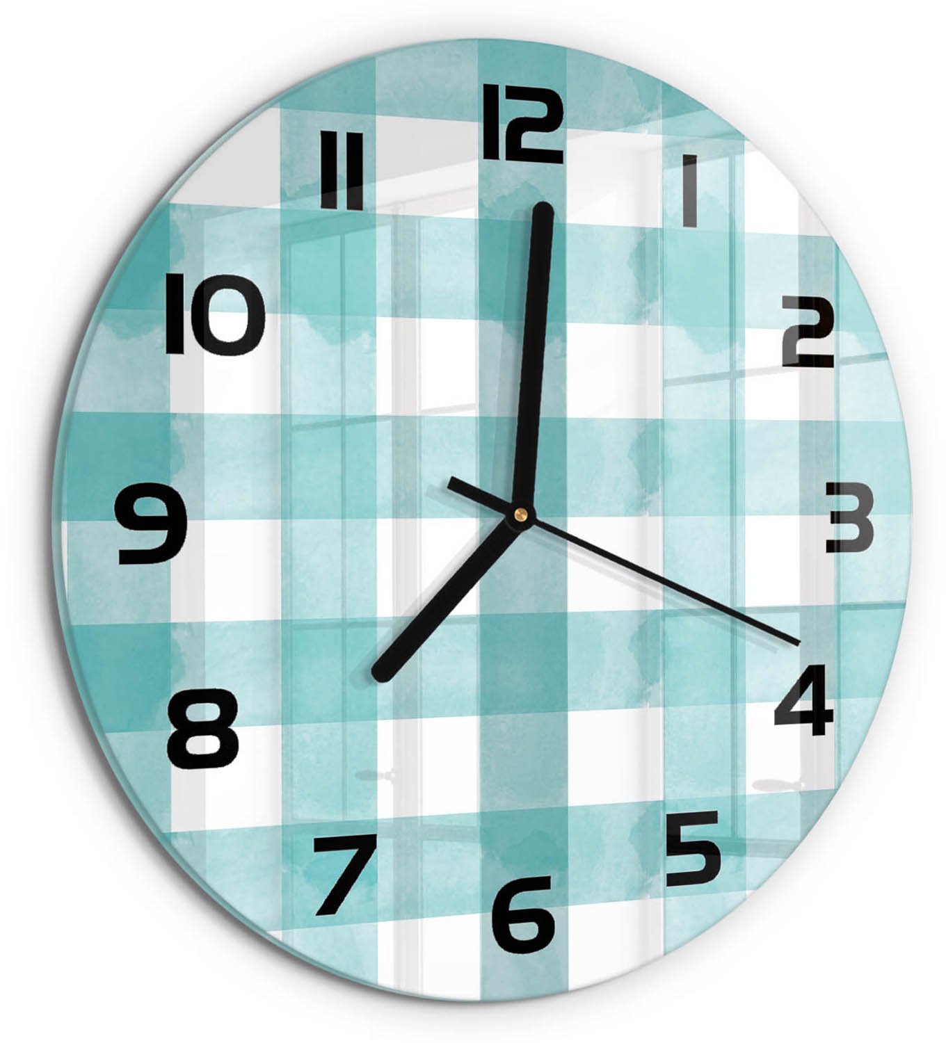 TULUP Wandklok - Blauw raster Wandklok Glas Met Motief - fi30 cm - Blauw Decoratieve Glazen Klok - Zwarte handen - Ronde Klok - Gekleurde Glazen Klok - Glazen Klok Met Print