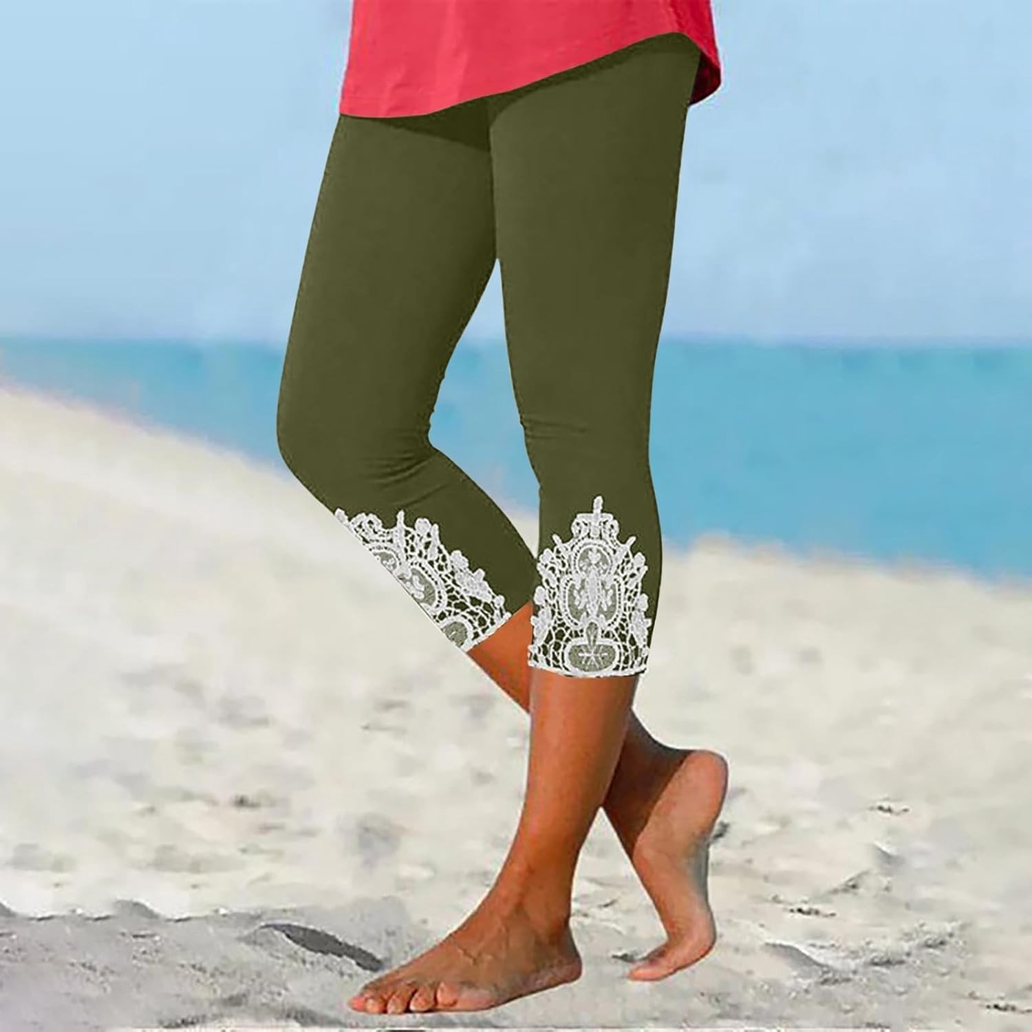 Hoge taille dameslegging van stretchstof voor casual gebruik, ademend en elastisch, ideaal voor sport en strandactiviteiten