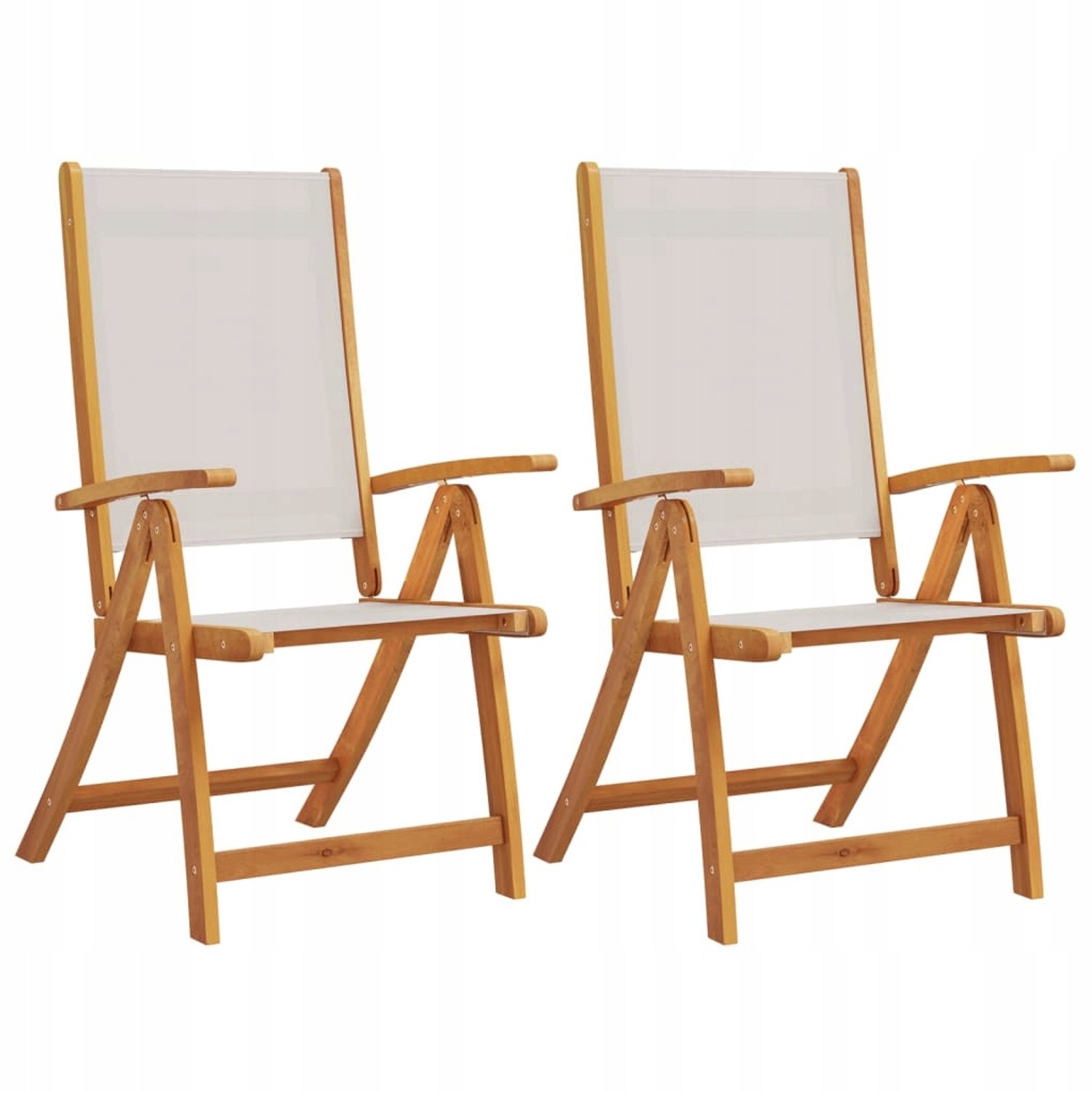 2x Houten Klapstoelen Tuin Balkon Terras Acaciaboom Textilene Grijs