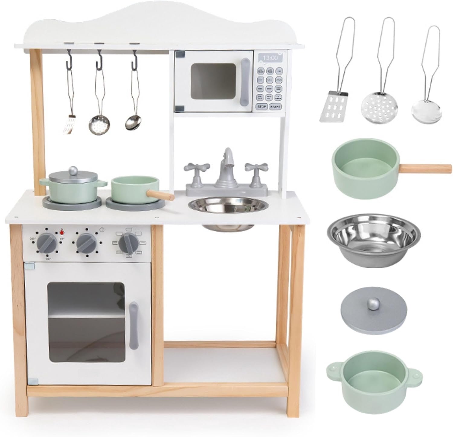 QEVA Kinderkeuken Speelgoed - Speelkeuken - Kinderkeuken - Natuurlijke schaduw - 60cm x 31cm x 83cm