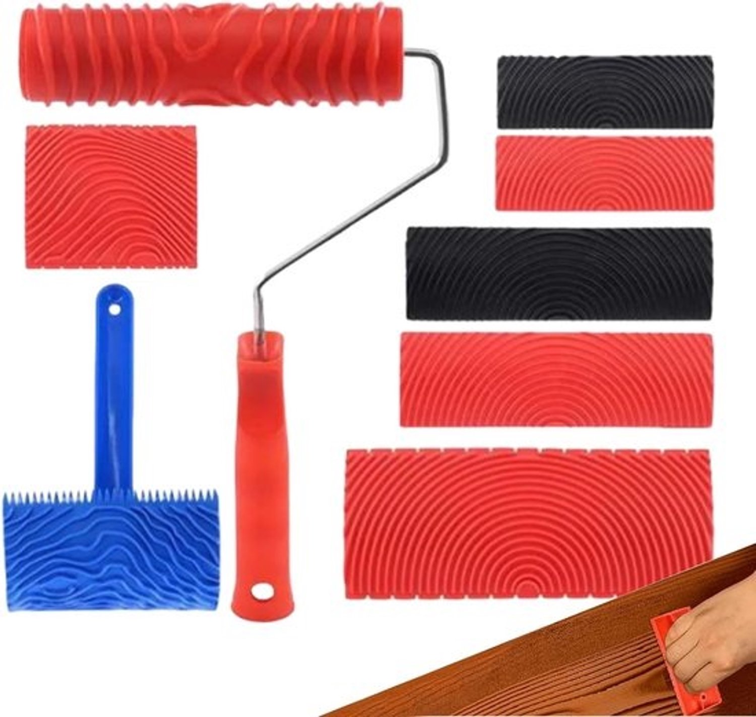 Houtnerf Roller Set - Textuur Gereedschap - Muren Decoreren - 8-delige Kit - 35 x 30 x 5.99 cm - Houtkleur