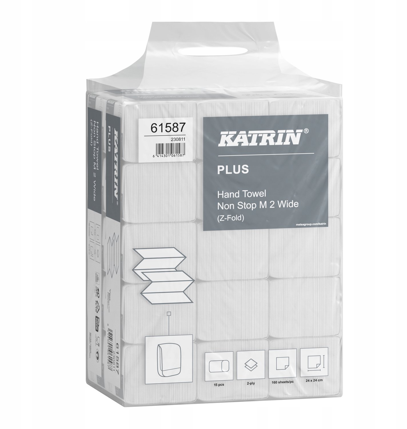 Katrin Non Stop 2-laags papieren handdoeken, 160 vel per pak, wit