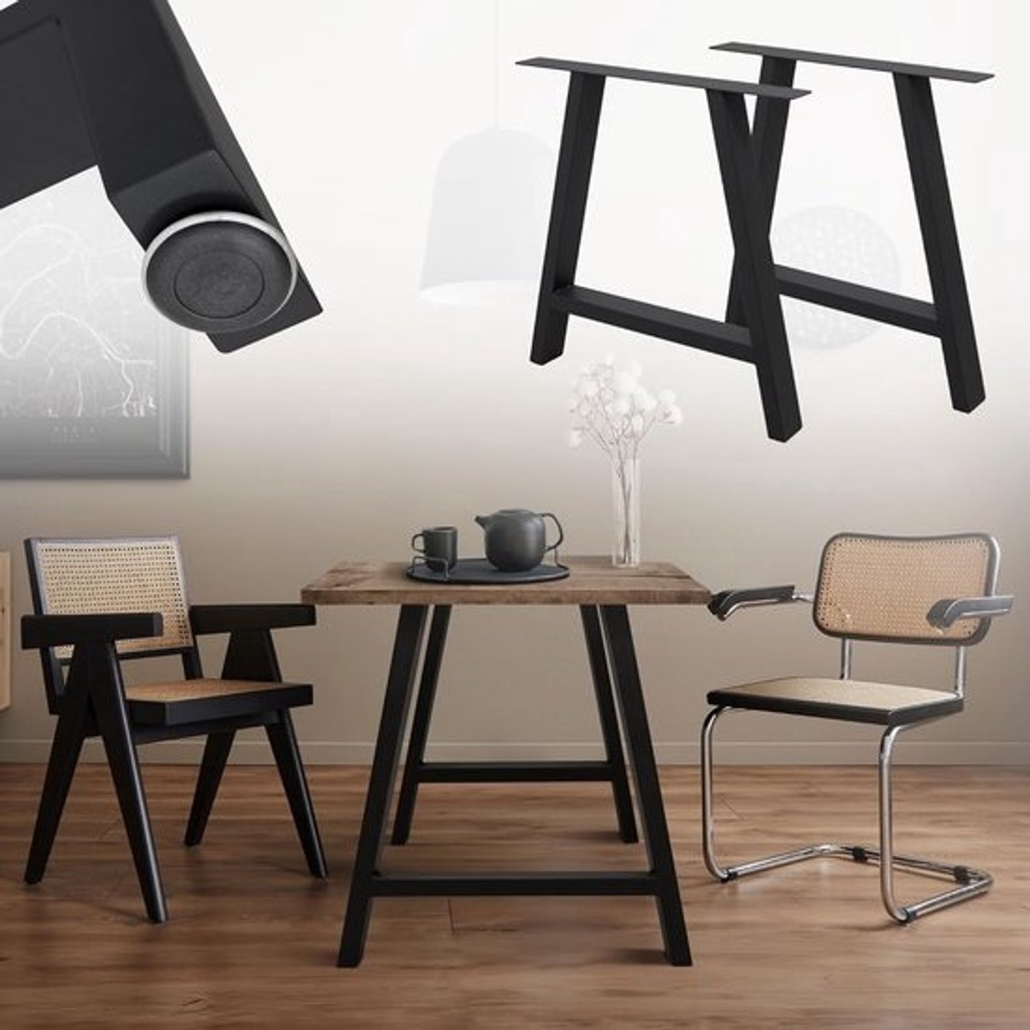 Tafelframes A-vorm - Tafelonderstel set - Meubels maken - Gepoedercoat staal - 70 x 72 cm - Zwart