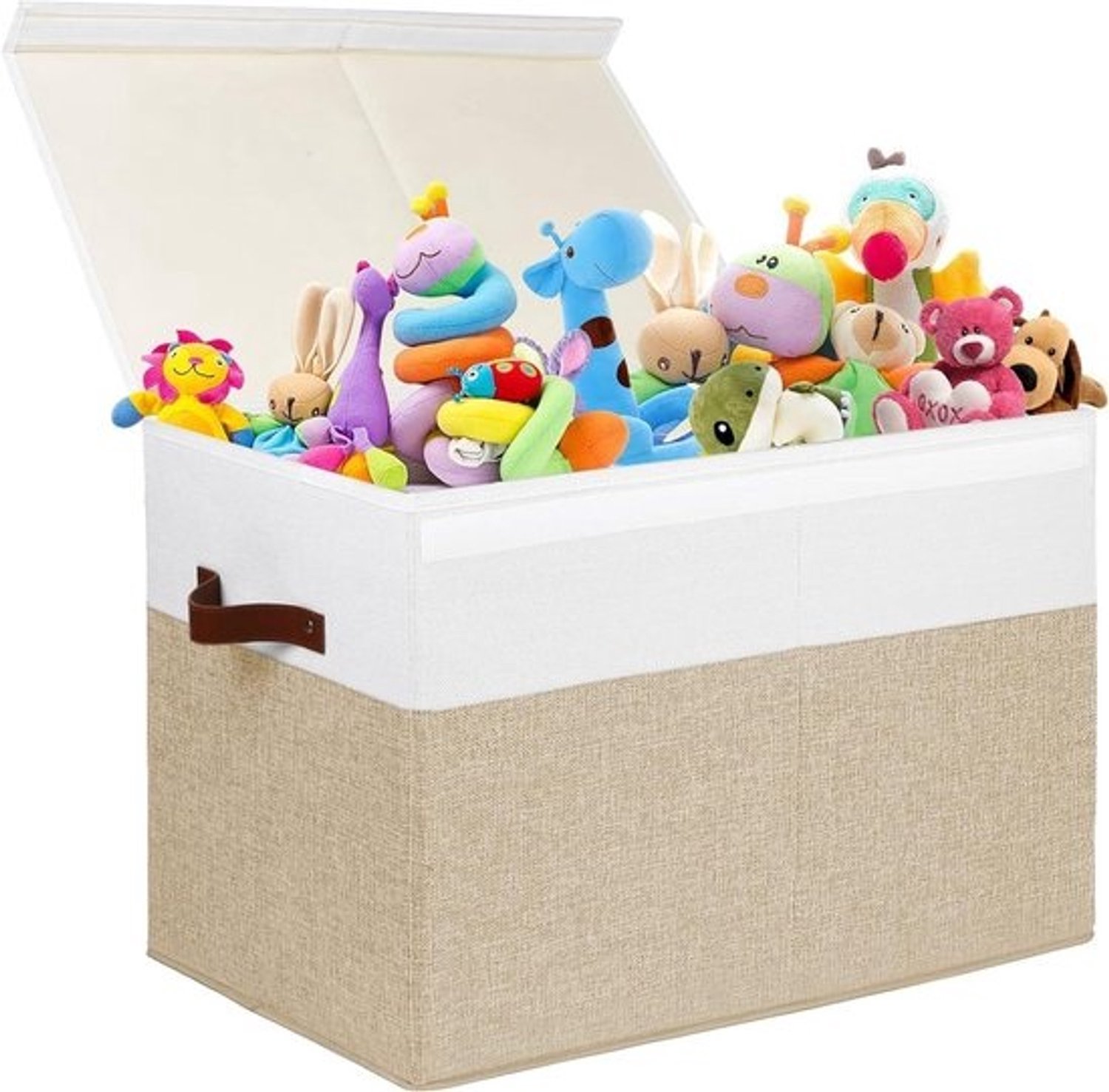 Speelgoedopbergdoos - Opbergmand kinderen - Speelgoed organiseren - Afneembare verdeler - 63 x 33 x 40 cm - Beige wit
