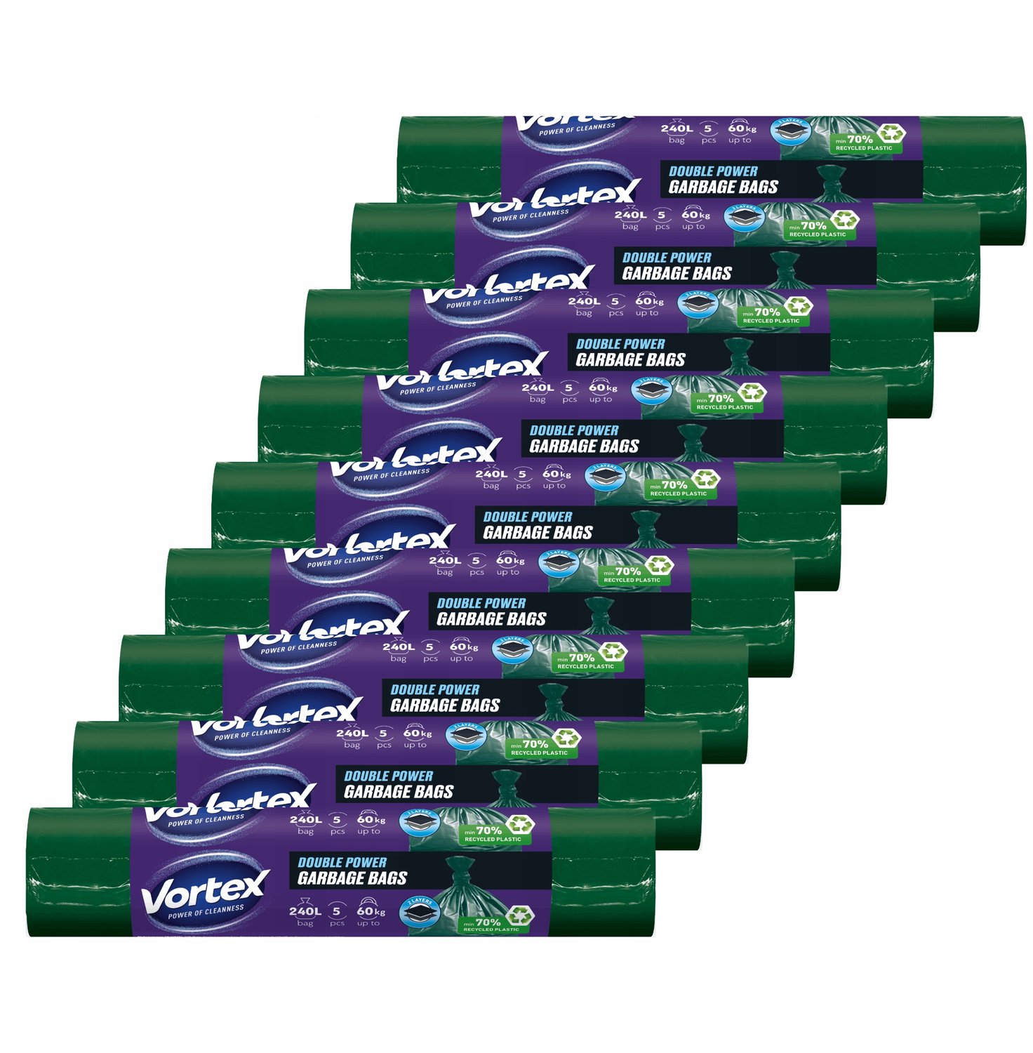 Sterke Groene Afvalzakken 240L - 45 stuks, Dubbele Laag