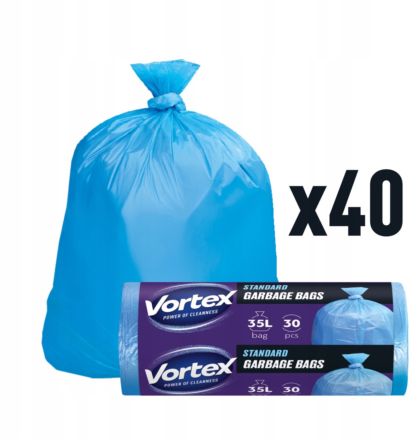 VORTEX Vuilniszakken 35L Blauw, Sterk met Trekband - 1200 Stuks