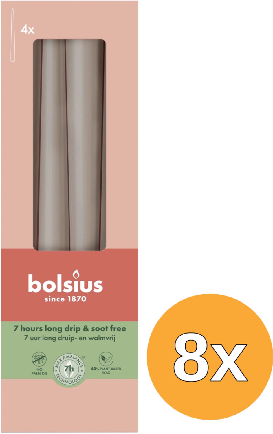 8x Bolsius Gotische kaarsen 245/24 doos 4 Light Taupe (4 stuks)