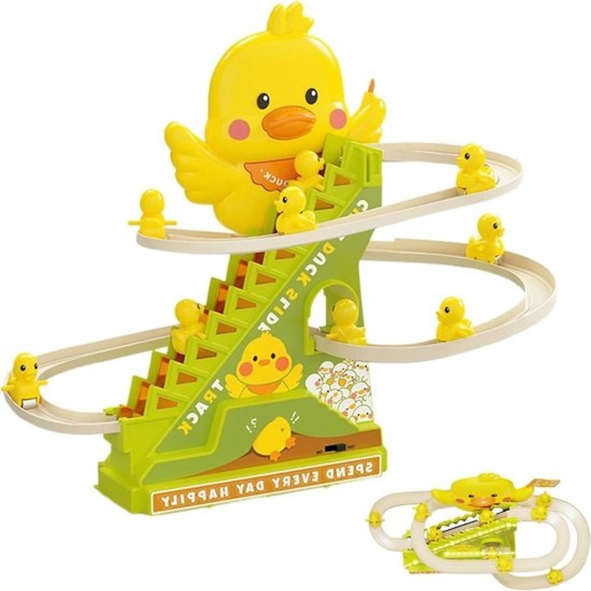 Eenden Klimspeelgoed - Automatische Trapladder - Kinderen Amuseren - Met Muziek en Lichtjes - 22.5x27.5x14 cm - Geel