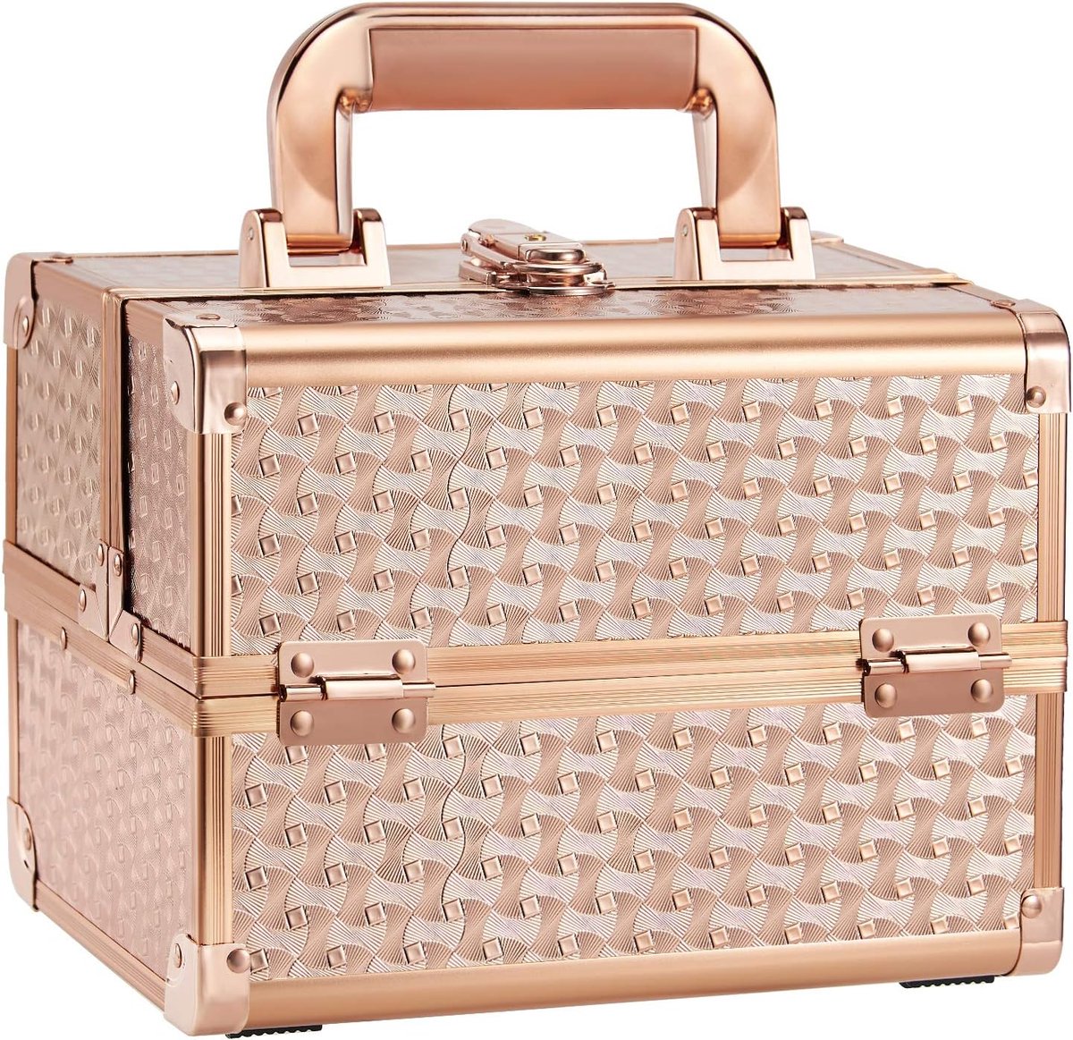 cosmeticakoffer make up koffer draagbare beautycase multikoffer met sleutels en spiegel kappersetui sieradenkoffer - roségoud