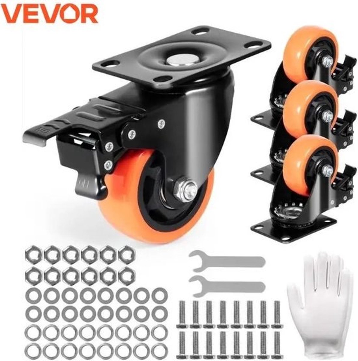 Zwenkwiel - Zwenkwiel Set - 3" - Oranje - 465kG - 4 Stuks - Transportwielen - Transport Wielen Set
