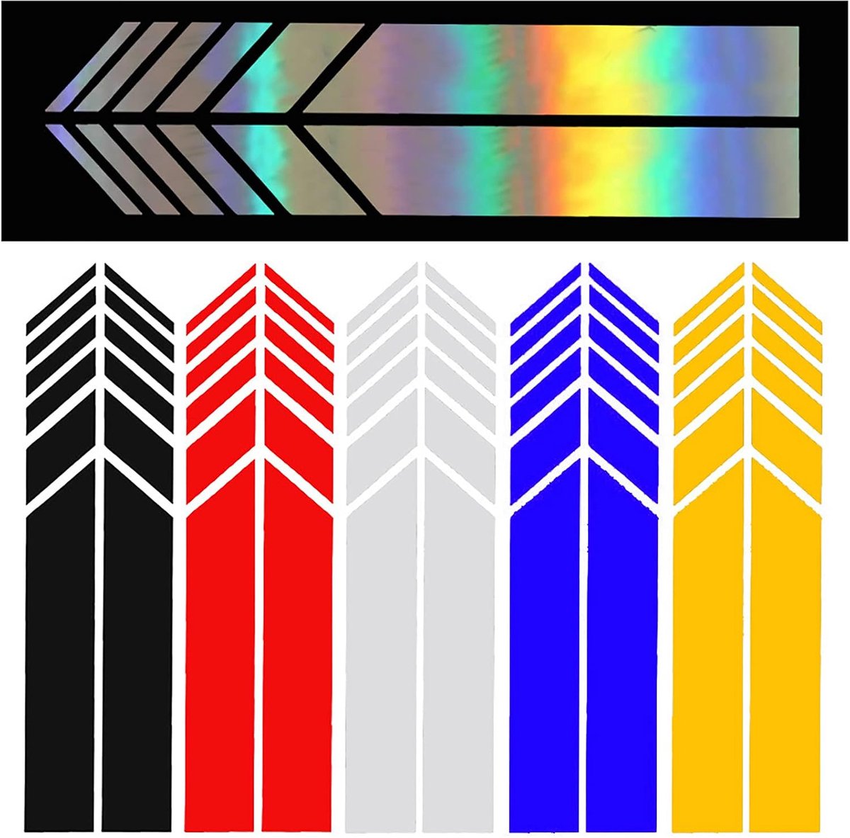 autostickers, 6 paar 20 × 2 cm, spiegelstrepen, folie, strepen, decoratie, reflecterende strepen, autospiegel, tuning, sticker, decoratie voor autozijspiegels (6 kleuren)