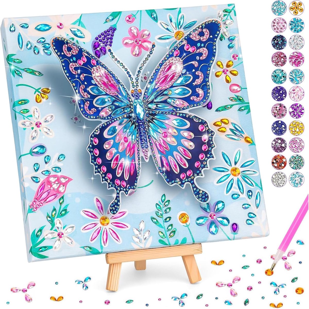 Cadeaus voor meisjes: diamantschilderij 20 x 20 cm, knutselset vlinder DIY 5D, creatief knutselen voor beginners, verjaardagscadeau en kerstcadeau voor meisjes