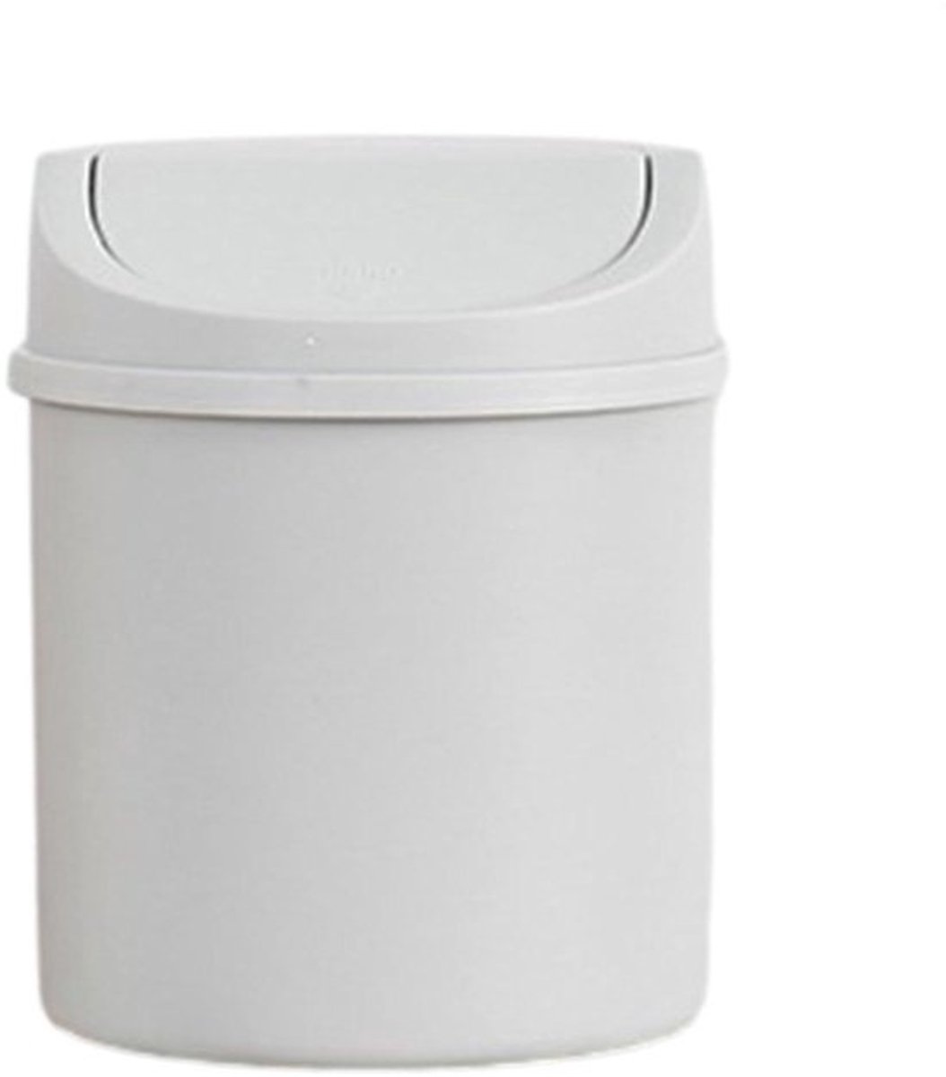 Kleine Prullenbak - Mini Afvalbak Tafel - Bureau Netjes Houden - Met Deksel - 16.5 cm - Grijs