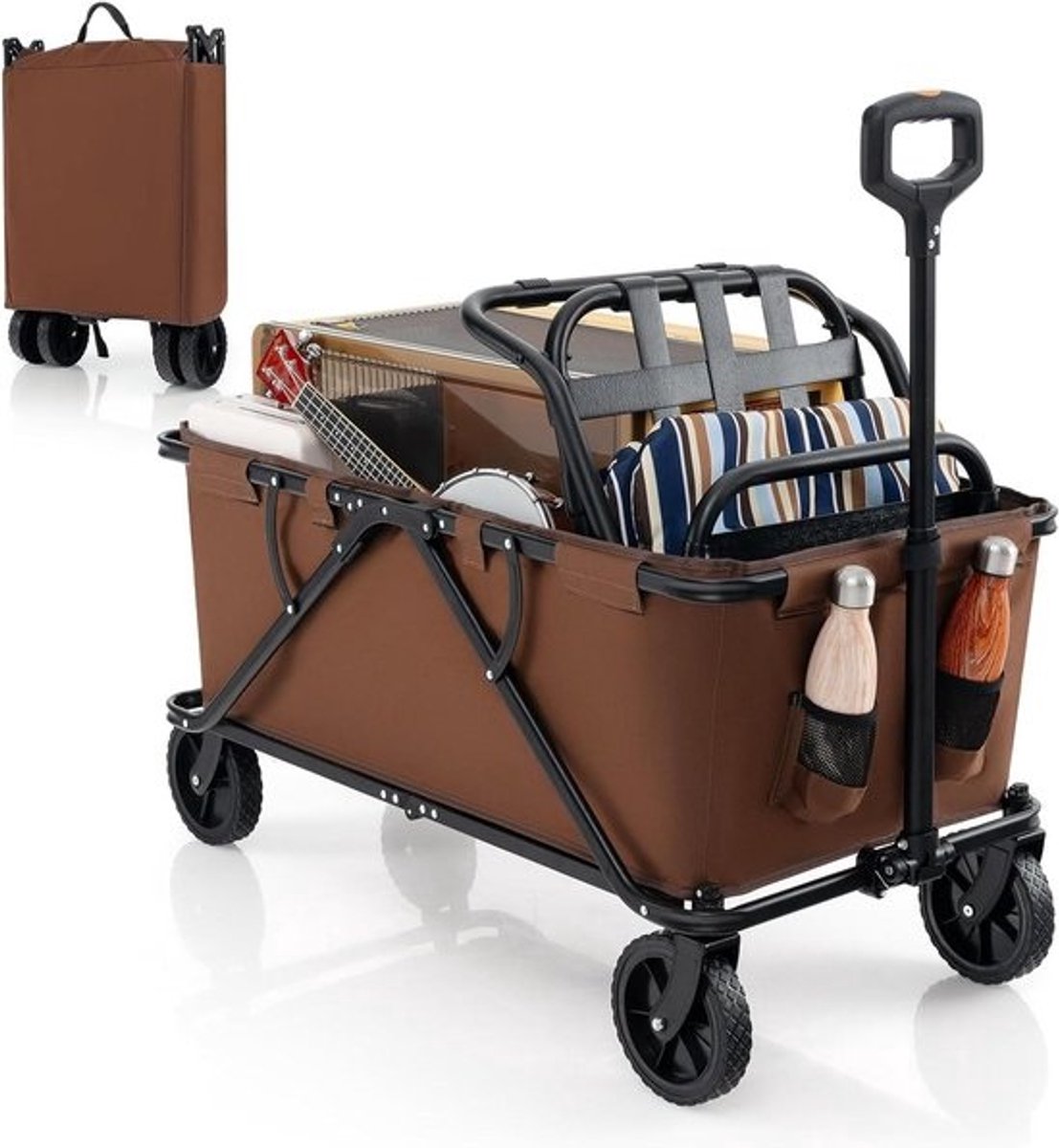 Opvouwbare Bolderkar - Handwagen Vouwwagen - Outdoor Transport - 360 graden zwenkwielen - 170 liter capaciteit - Koffie