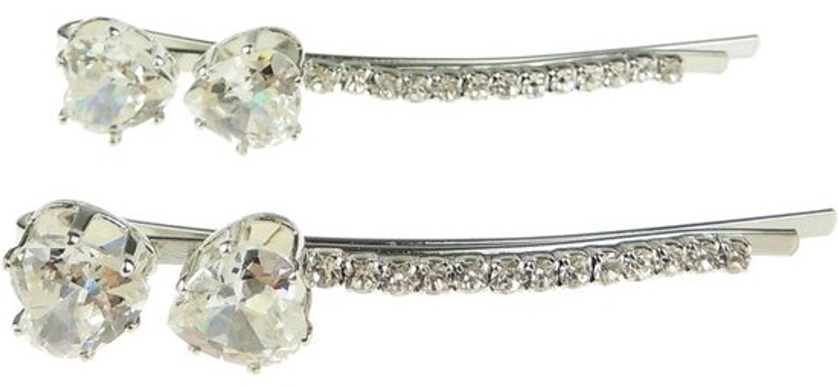 Haarclips Hart - Haaraccessoires Kristal - Feestelijke Stijl - Set van 2 - 5 cm lang - Zilverkleurig