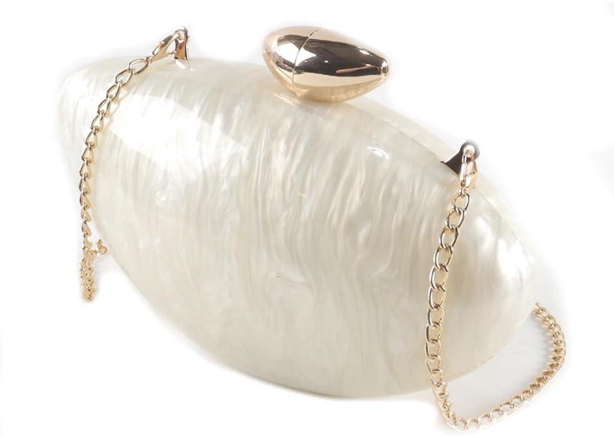 SSTRWGOOD Muschelvormige Acryl Clutch - Trendy Metallic Avondtasje - Glanzende Eivormige Portemonnees en Handtassen voor Dames - Geschikt voor Bruiloften en Feesten - Kunststof - 1 Stuk