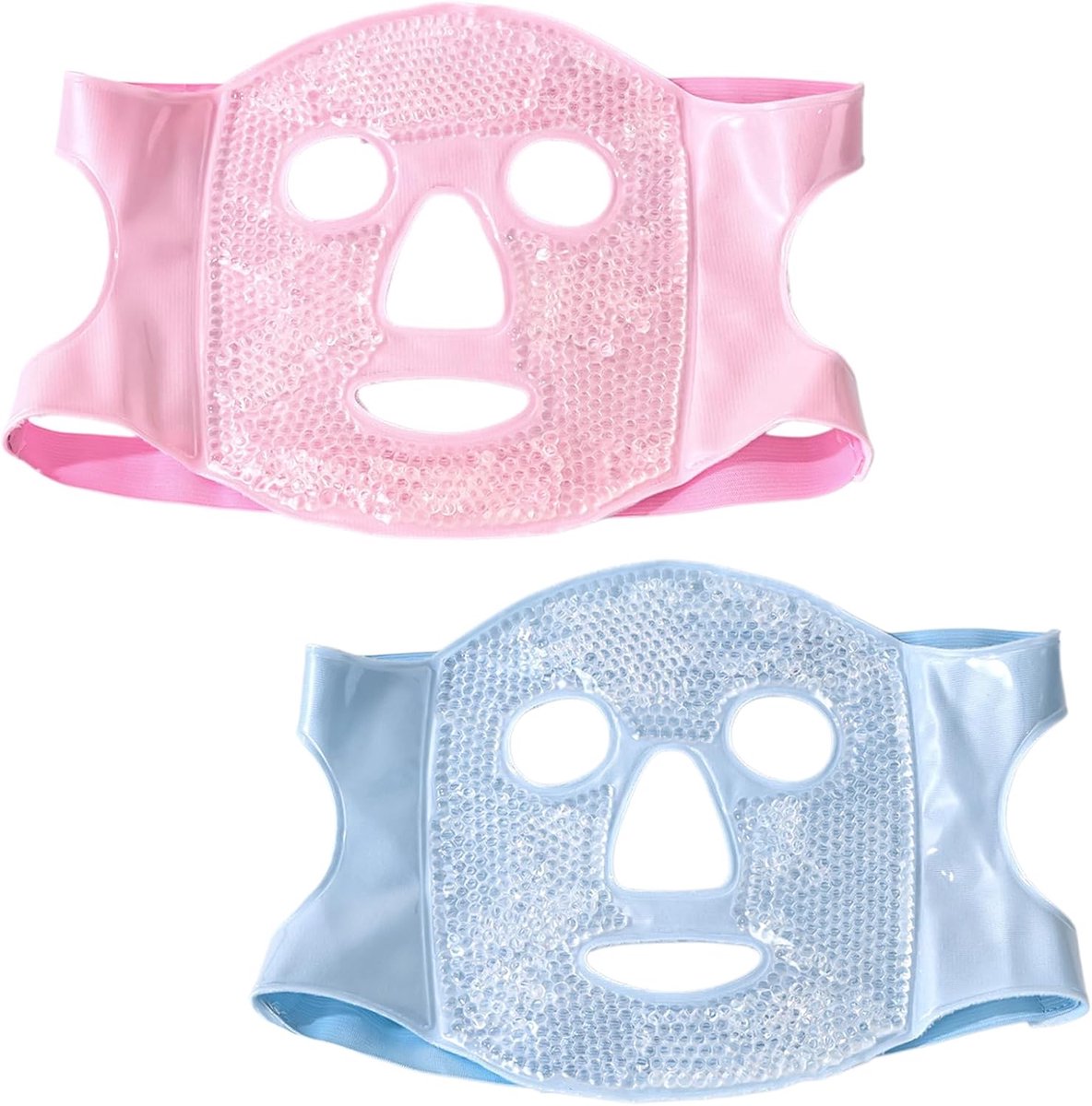 Koelmasker voor gezicht, 2 stuks, herbruikbaar slaapmasker, verkoelend tegen migraine kringen, ijsmasker met warmte- en koudetherapie, verstelbare hoofdband voor mannen, vrouwen en kinderen, blauw +