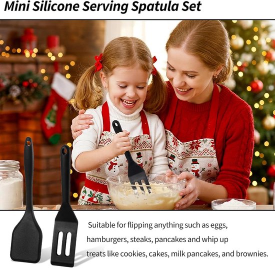 2 Stuks Kleine Siliconen Spatel Mini Spatel Siliconen Hittebestendig Non-stick Serveerschep Dunne Spatels voor Flip Non-stick Friespan Eieren Crêpe Steak Pizza Keuken Koken Flippen Gereedschap (Zwart) — afbeelding 2