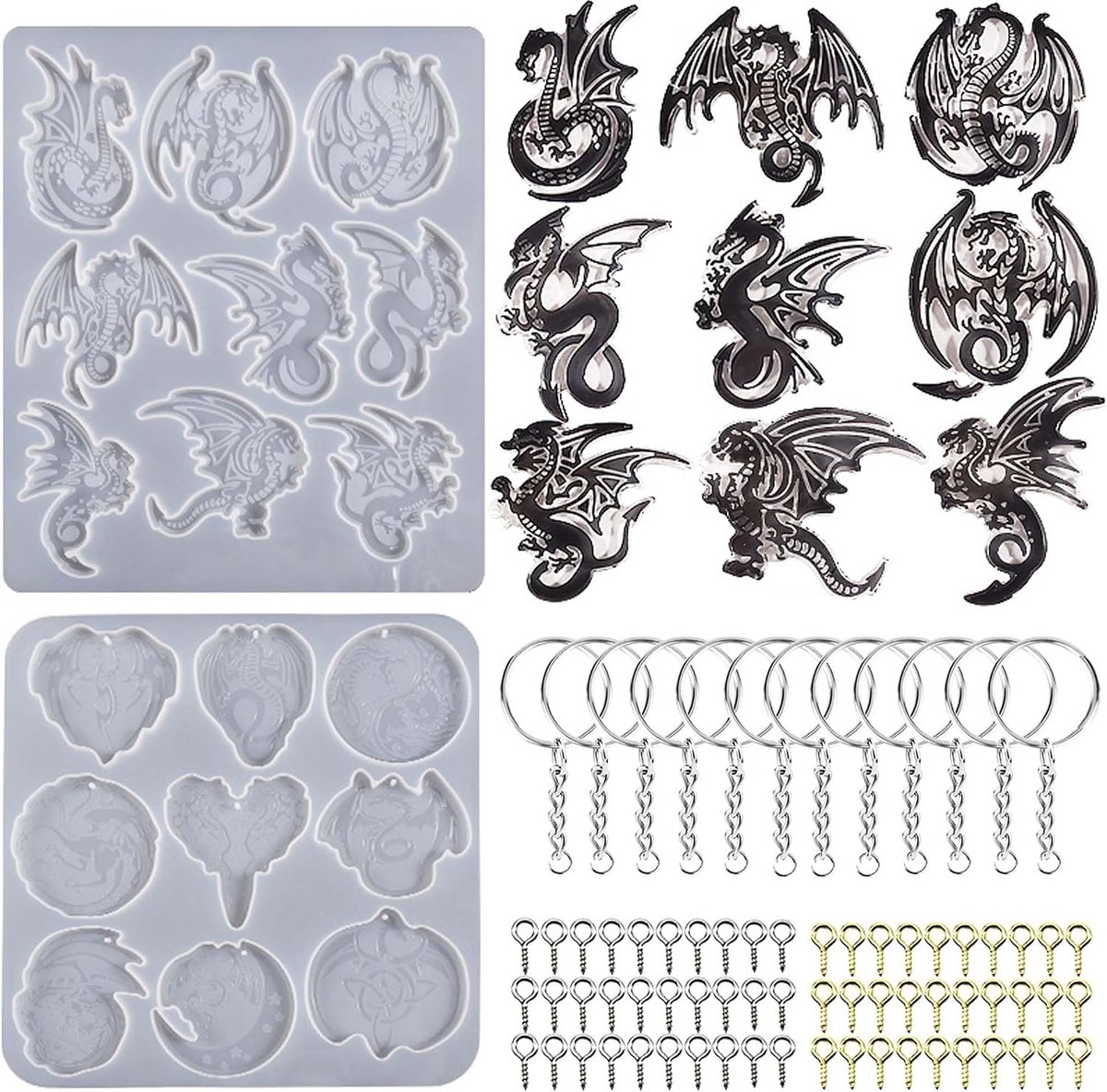 2 stuks draken sleutelhangers siliconen vorm, vliegende draak harsvormen, hars giethars vormen sieraden, hanger gietvorm, dieren epoxyvorm vormen met sleutelhanger