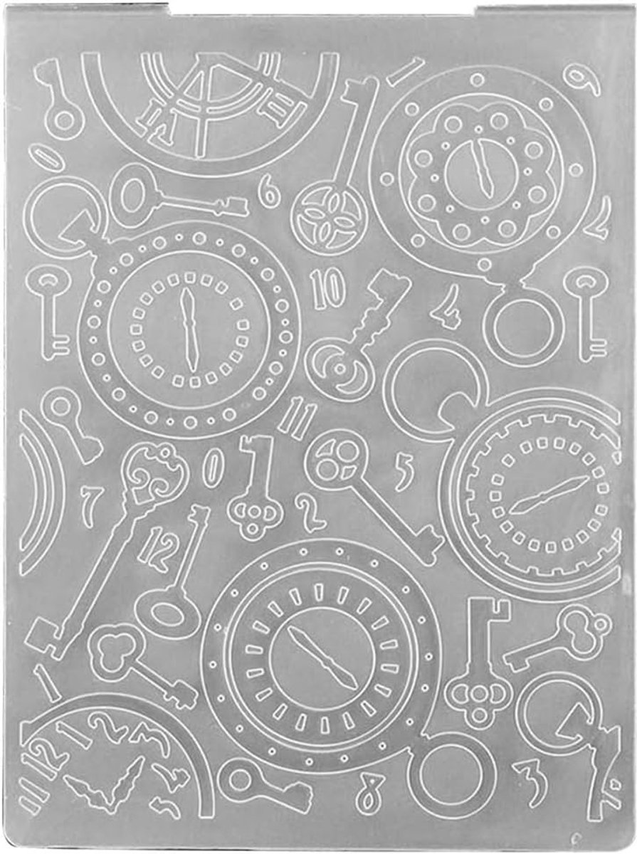 Horloge voor mappen, reliëf, sleutel, 3D-patroon, onregelmatige reliëf, voor scrapbooking, papier, handwerk, feestjes, kaarten maken, TPR