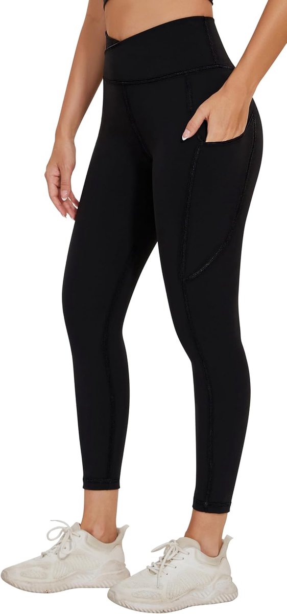 Yogalegging met gekruiste taille voor dames, zachte sportpanty met zak