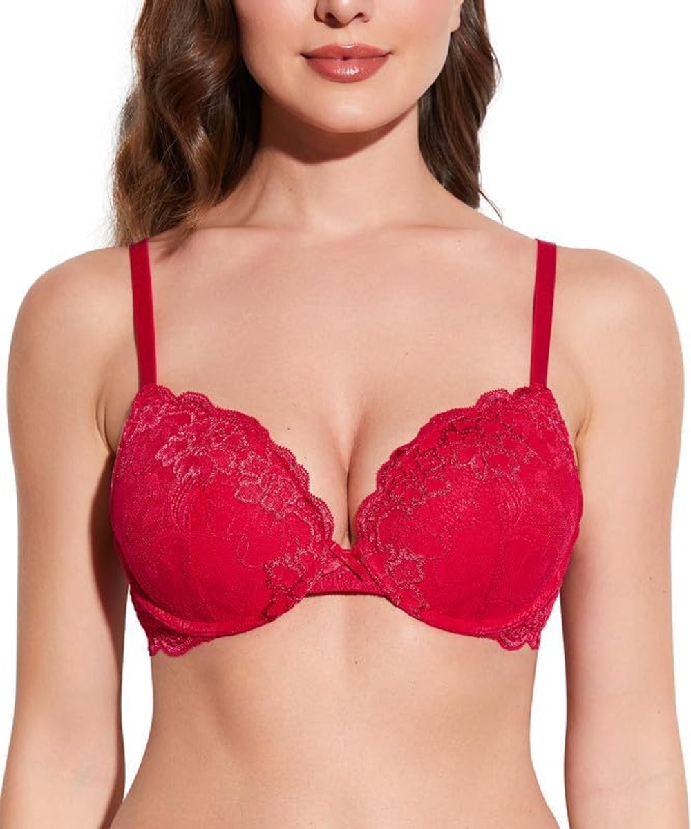 Push-up kanten beha voor dames, comfortabele gewatteerde beugelbeha, lift, voeg een cup toe