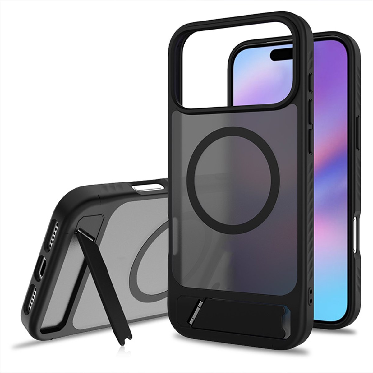 Hoesje Geschikt voor Apple iPhone 18 Pro Max - Zwart - Casemania Magnetisch Matte Armor Back Cover met Kickstand - Geschikt voor MagSafe Draadloos Opladen - Telefoonhoesje met Handsfree Standaardfunctie