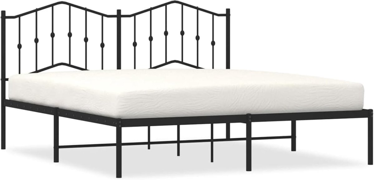 bed met hoofdeinde voor matras, 160 x 200 cm, robuuste structuur van zwart gepoedercoat staal, met geïntegreerde lattenbodem en opbergruimte onderaan (26 cm), ideaal voor moderne slaapkamers