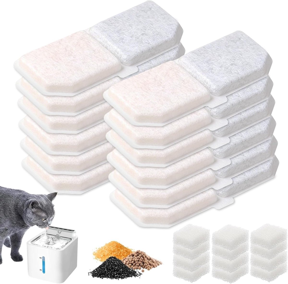 Fonteinen, filter voor kattenfontein inclusief 12 kattenfonteinfilters en 12 schuimstoffilters