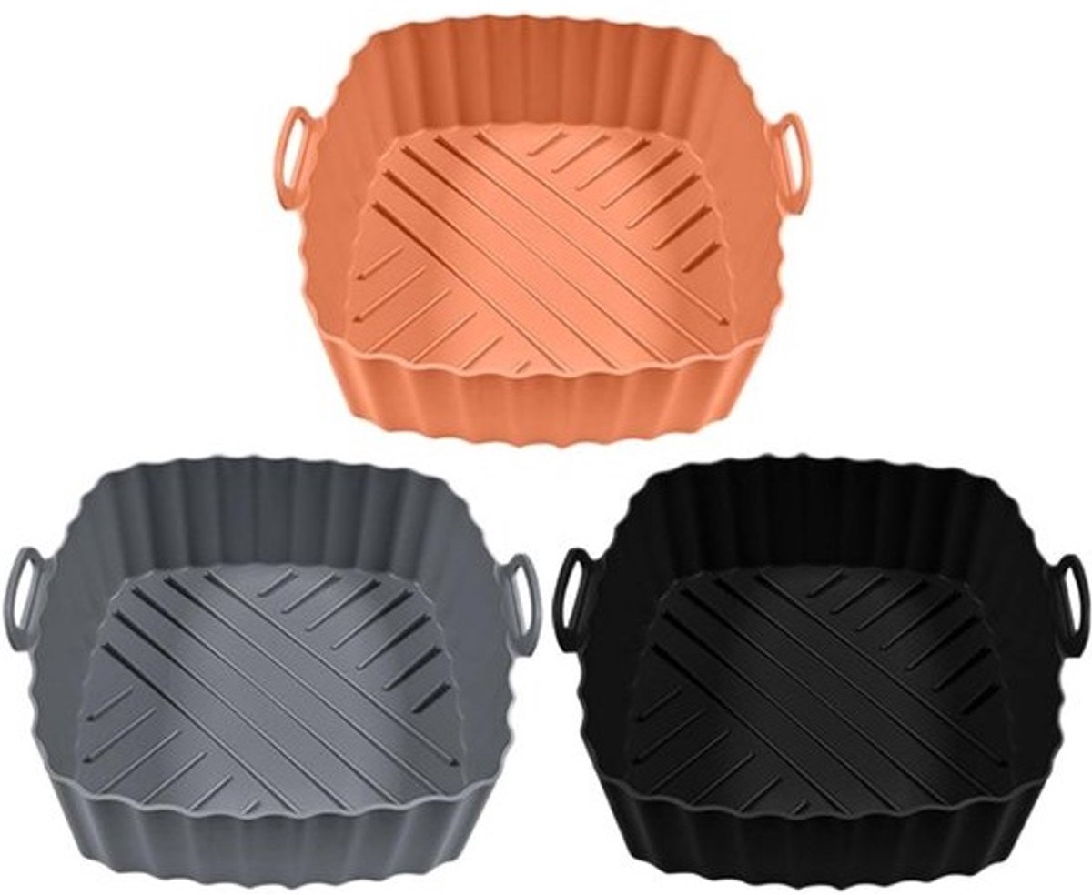 Airfryer Mand Liners - Oven Bakvorm - Keuken Maaltijden - Antiaanbak Vierkant - 3 Stuks - Grijs