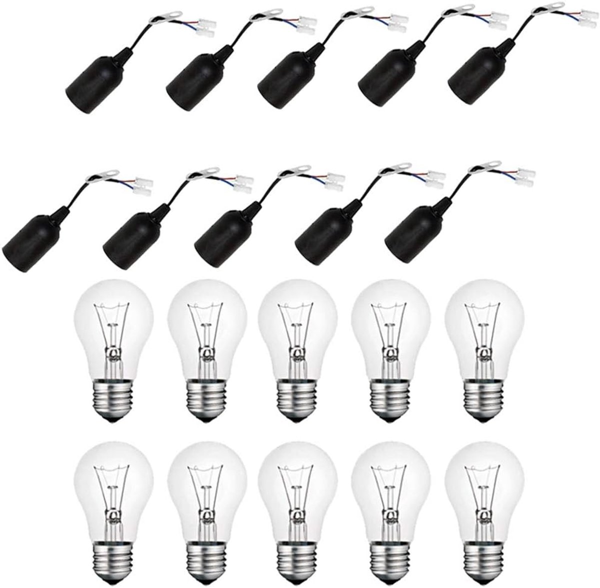 10 x bouwfitting lamp renovatie fitting E27 zwart met steekklem 11W/42W/60W LED/halogeen/gloeilamp (fittingen 10x 60W gloeilamp)