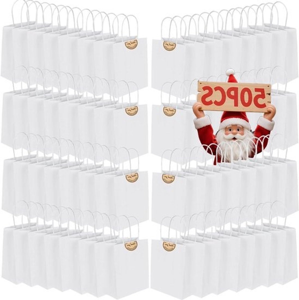 Papieren Zakken Met Handvatten - Cadeauzakjes Kraft - Geschenken Inpakken - 130GMS Dikker Papier - 21x15x8cm - Wit