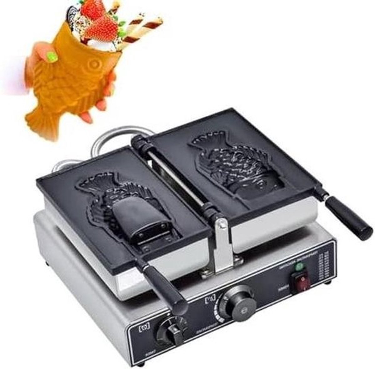 Wafelijzer Visvorm - Wafelmaker Kegels - Desserts Maken - Instelbare Temperatuur Timer - 335x360x240mm - Zilver