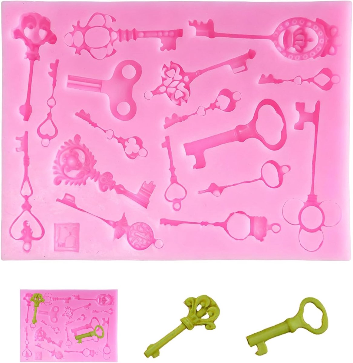 Siliconen Fondant Mold, Vintage Key Siliconen Mallen, Sleutel Patroon Schimmel, voor Cake Maken, Koekjesdecoratie, DIY Handwerk (Roze)