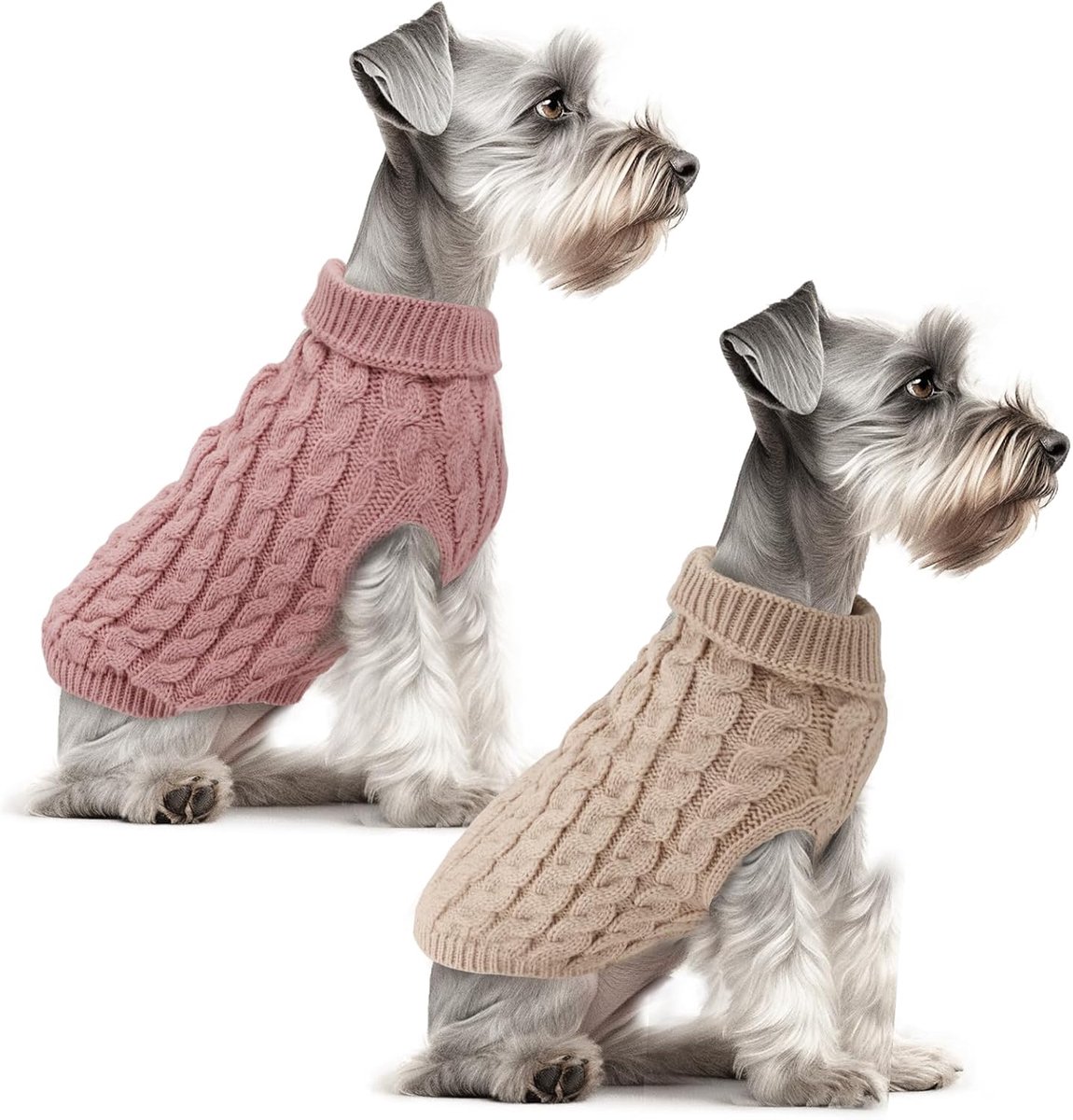 2 Stuks Hondentrui's Gestreept Met Kragen, Warme Wintertekening Dackeltrui Leuk, Kleding Hondjes Draaibare Gestreepte Vest Hondenkleding Voor Honden Katten (Creme + Roodkleurig, Medium)