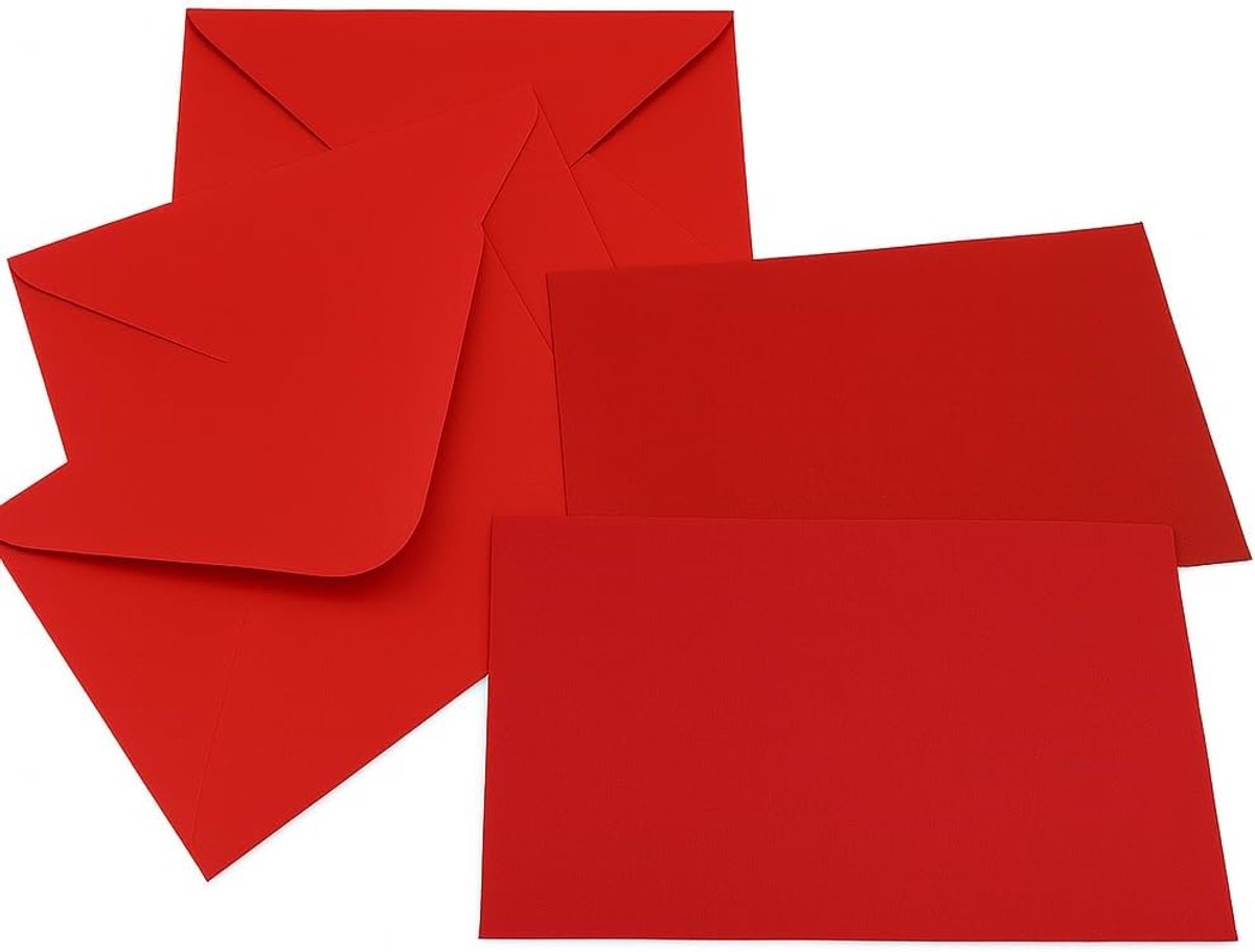 enveloppen met kaartenset, 100 enveloppen + 100 kaarten, mini-formaat 7 x 11,2 cm en 14 x 9 cm, voor bruiloft, feest, verjaardag, geschenken en wenskaarten (rood, 14 x 9 cm)