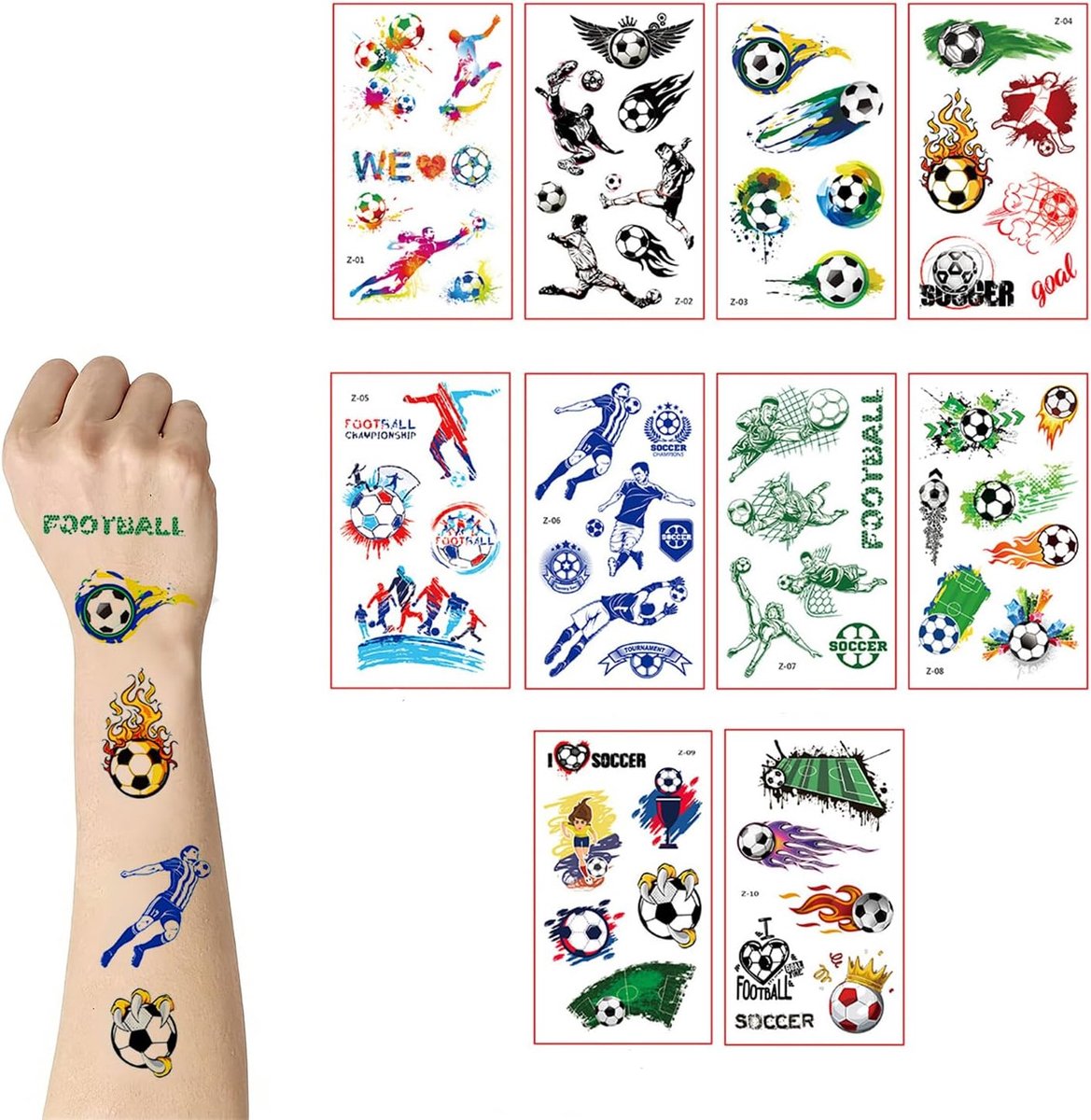 Kinder Tattoo,Tattoos Kinder Fussball Mitgebsel,10 Blatt，Jungen und Mädchen Kindergeburtstagsgeschenke, Fußballspiele und Weltmeisterschaft（A）