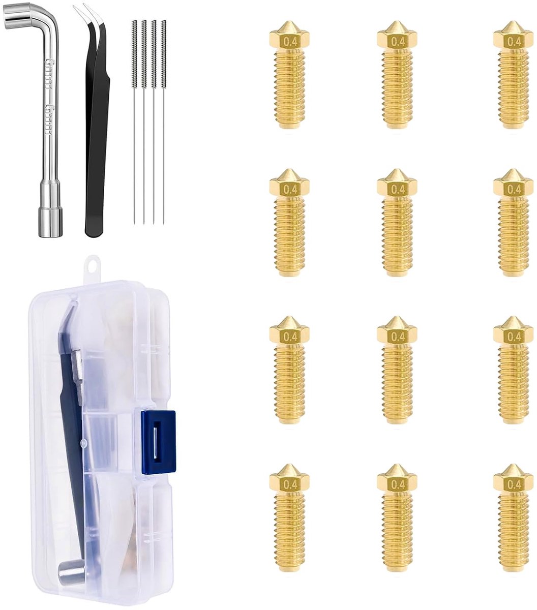 12 stuks 0,4 mm messing mondstukken voor Anycubic Kobra 3-serie, Kobra S1