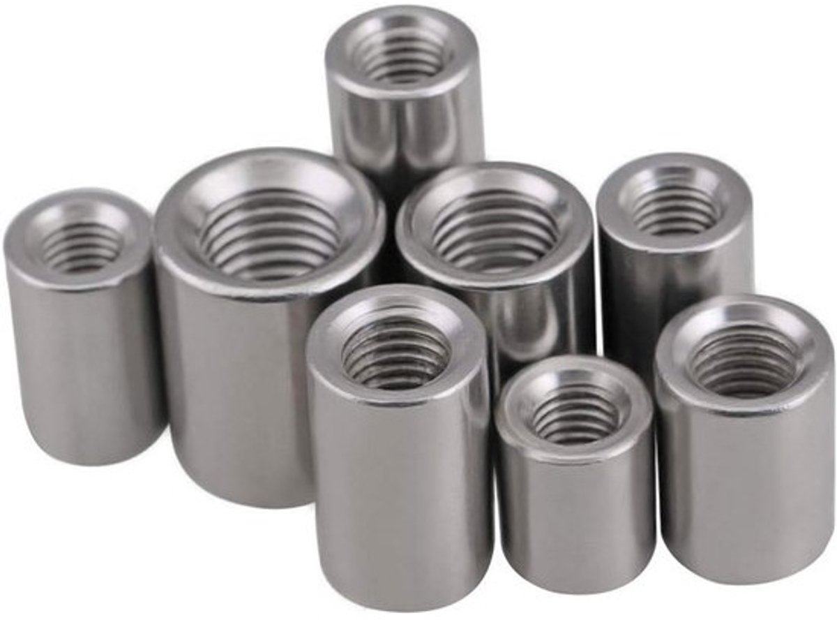 2x RVS Lange Schroefkoppeling Schroefdraadverbinders M12x40mm - Corrosiebestendig