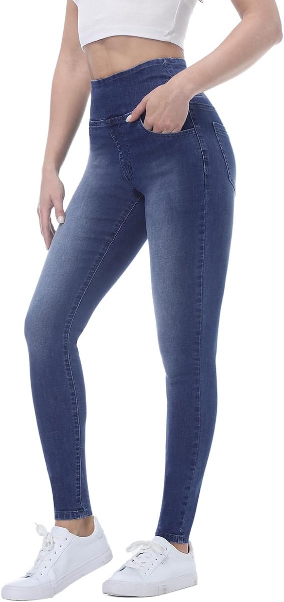 Jean Skinny Femme Taille Elastique,Jeggings Taille Haute avec 4 Poches Extensible Mode Slim Pantalon Stretch Crayon Pantalon