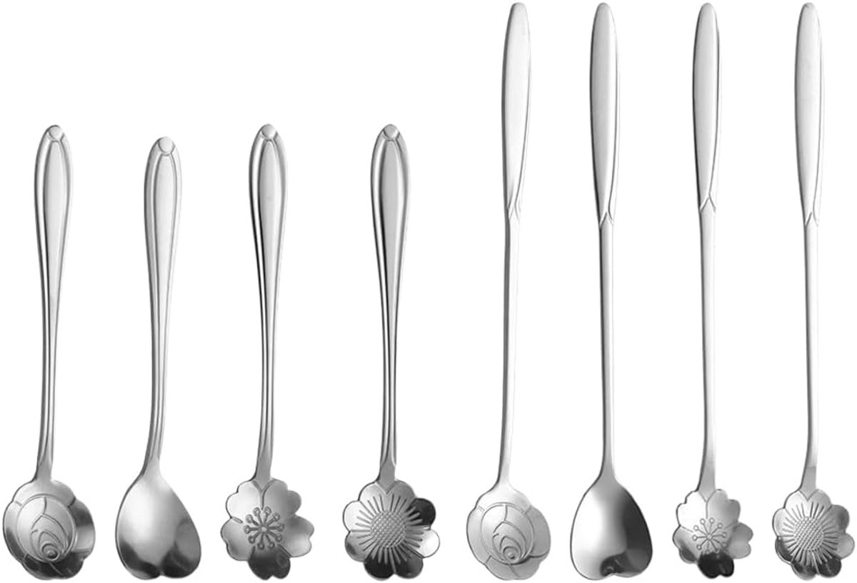 8 x bloemenlepel, roestvrij staal, koffielepel, lepel