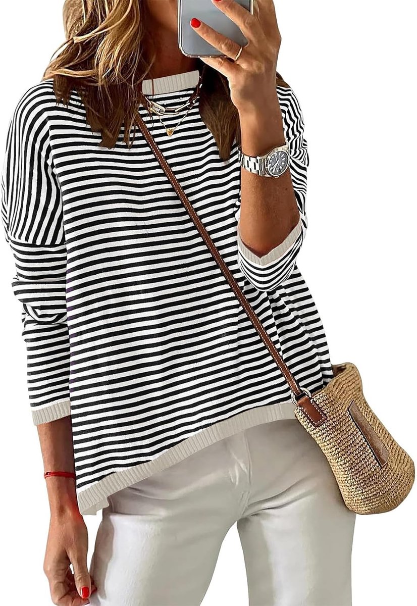 Trui Dames Mode Elegant Pullover Gestreept Sweatshirt Dames T-shirts Lange Mouw Ronde Hals Tops Basic Shirt Tees Casual Bovendeel