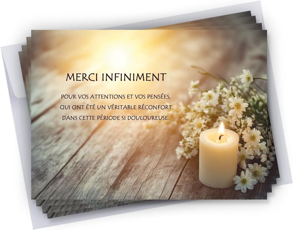 Parfait 50 bedankkaarten voor overlijden + 50 zelfklevende enveloppen • visuele kaars • formaat 10 x 15 cm