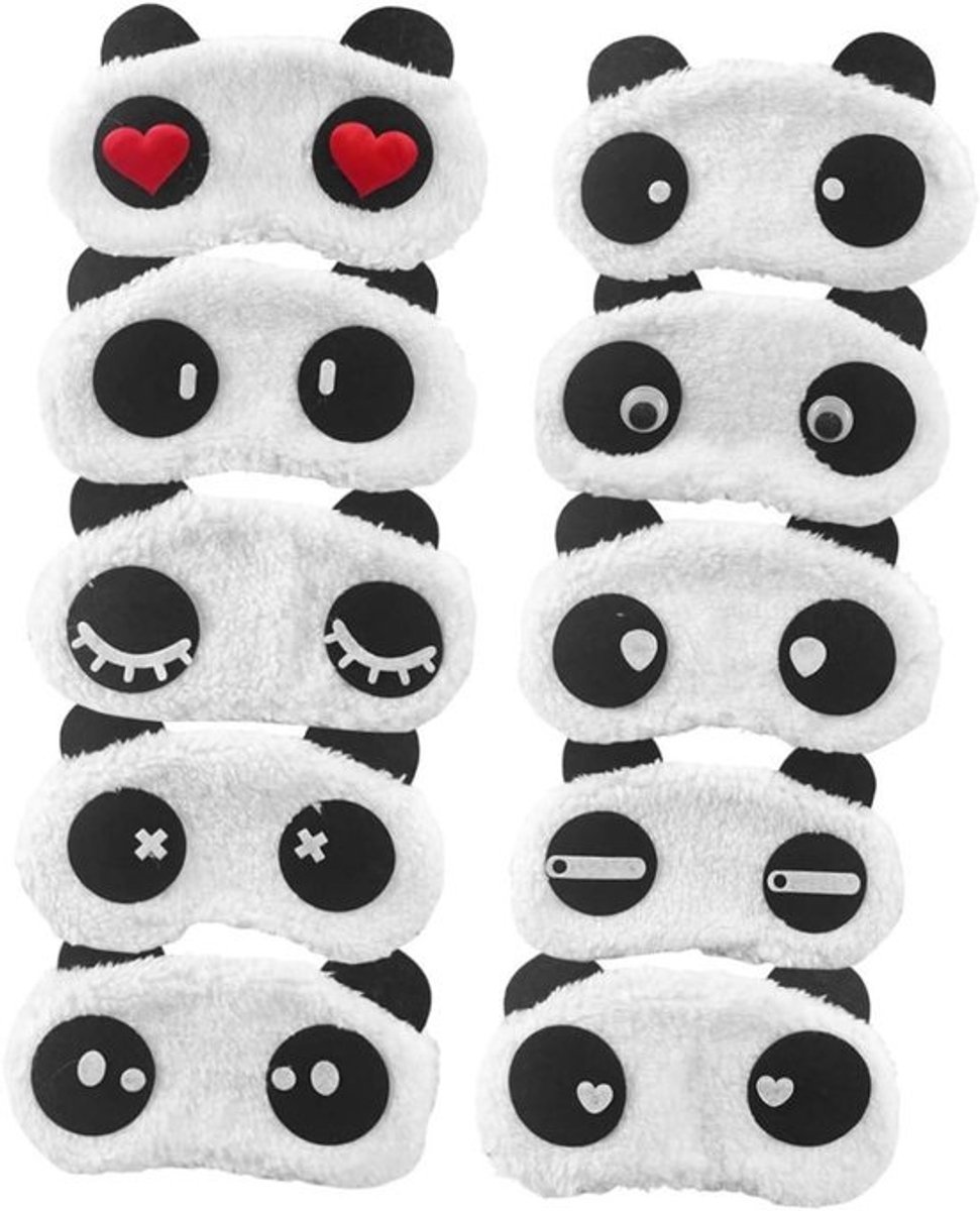 Panda Slaapmaskers - Oogmaskers - Ontspannen Slapen - Zacht Katoen Pluche - 10 Stuks - Zoals Getoond